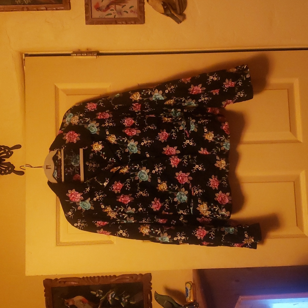 Johnny Was  Multi-Floral Embroidered Black Blazer NWT